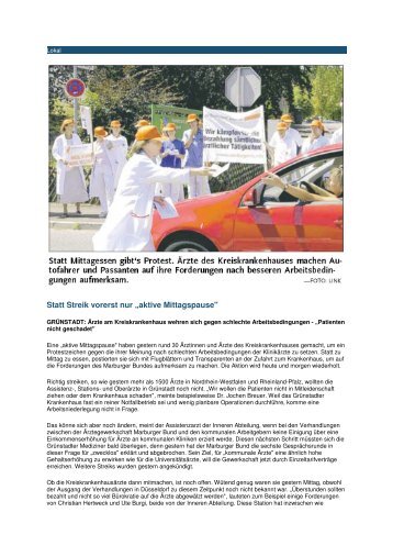 Statt Streik vorerst nur „aktive Mittagspause" - KreisKrankenhaus ...