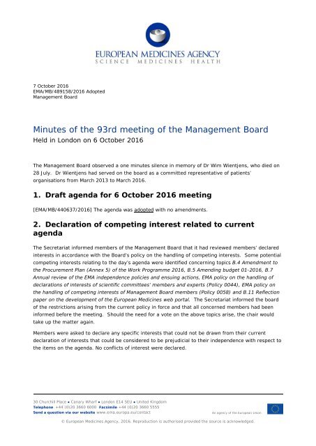 Minutes of the 93rd meeting of the Management Board