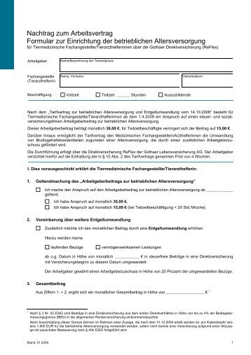 Nachtrag zum Arbeitsvertrag Formular zur Einrichtung der ...