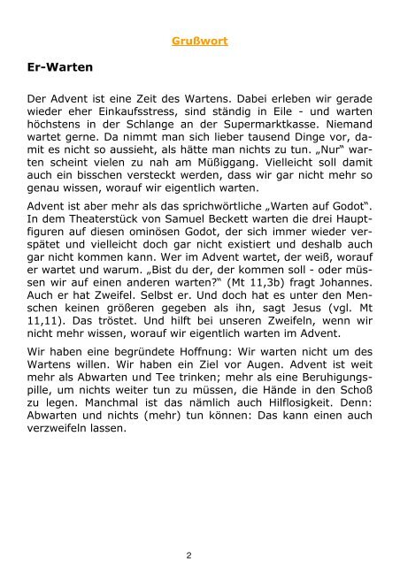 Weihnachtsbrief Pfarreiengemeinschaft Laar - St. Joseph Emlichheim