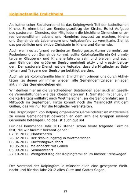 Weihnachtsbrief Pfarreiengemeinschaft Laar - St. Joseph Emlichheim