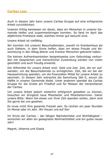 Weihnachtsbrief Pfarreiengemeinschaft Laar - St. Joseph Emlichheim