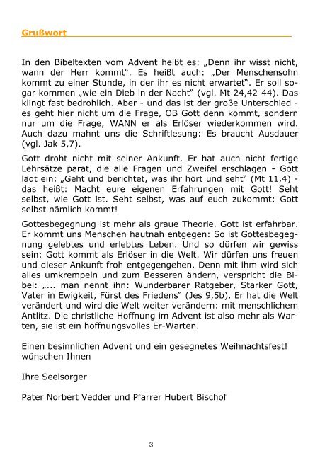 Weihnachtsbrief Pfarreiengemeinschaft Laar - St. Joseph Emlichheim