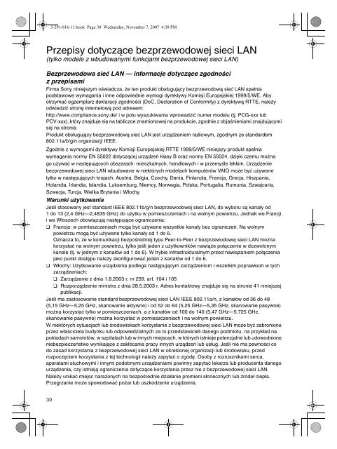 Sony VGN-FZ31SR - VGN-FZ31SR Documenti garanzia Polacco
