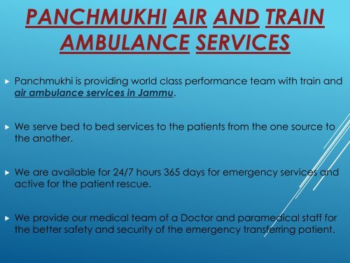 Panchmukhi air and train ambulance services Srinagar-Jammu