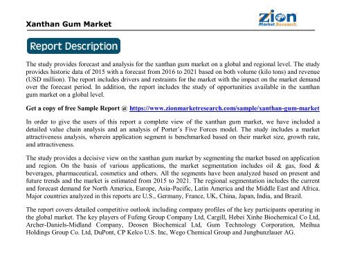 Xanthan Gum Market, 2016 and 2021