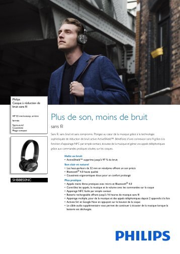 Philips Casque Ã  rÃ©duction de bruit sans fil - Fiche Produit - FRA