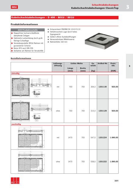 ACO Preisliste 2017 Schachtabdeckungen