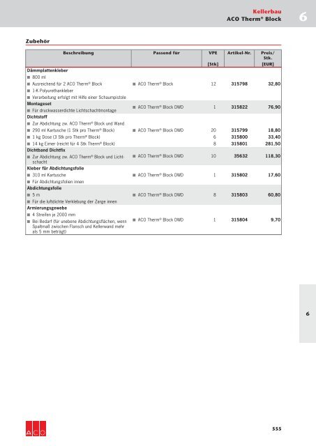 ACO Preisliste 2017 Kellerbau