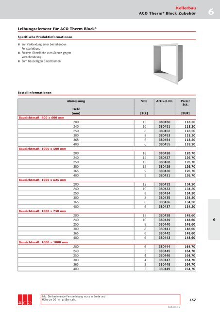 ACO Preisliste 2017 Kellerbau