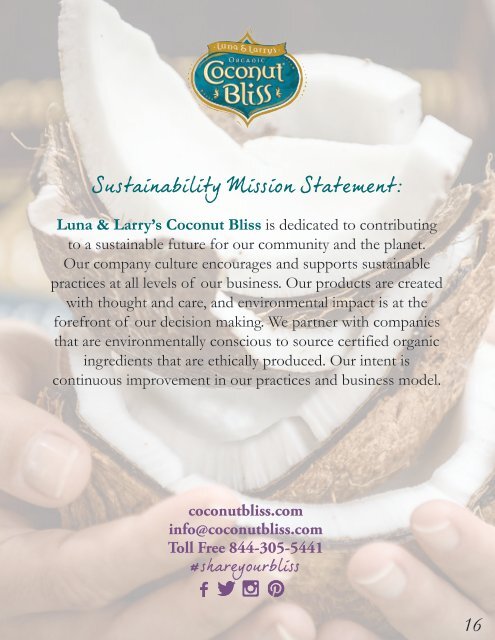 Coconut Bliss Sustainability Report 2016