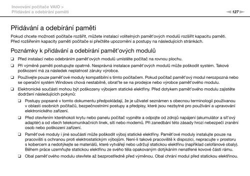 Sony VPCS13C5E - VPCS13C5E Istruzioni per l'uso Ceco