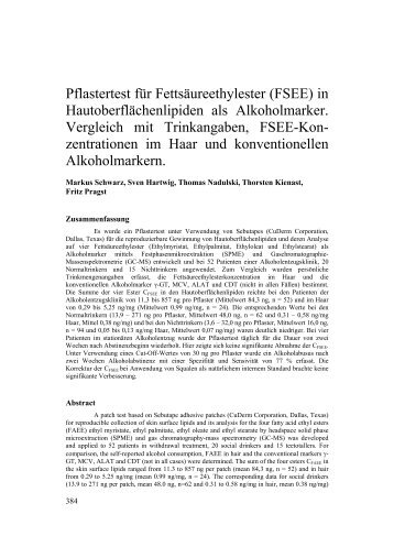 Pflastertest für Fettsäureethylester (FSEE) in ... - GTFCh