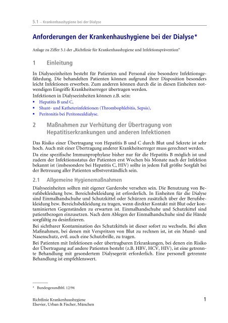 Richtlinie für Krankenhaushygiene und Infektionsprävention