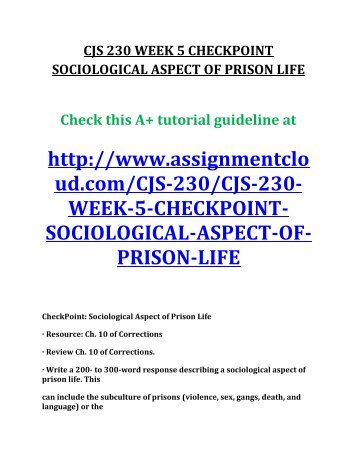 sociological aspects of prison life Describe a sociological aspect of prison life can include the subculture of prisons (violence, sex, gangs, death, and language. sociological aspects of prison life Describe a sociological aspect of prison life can include the subculture of prisons (violence, sex, gangs, death, and language.