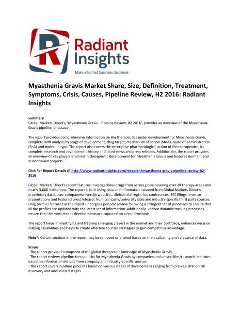 Myasthenia Gravis Market Share, Size, Definition, Crisis, Causes, Pipeline Review, H2 2016