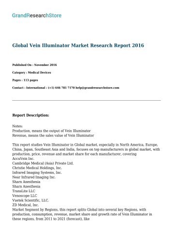 Global Vein Illuminator Market Research Report 2016