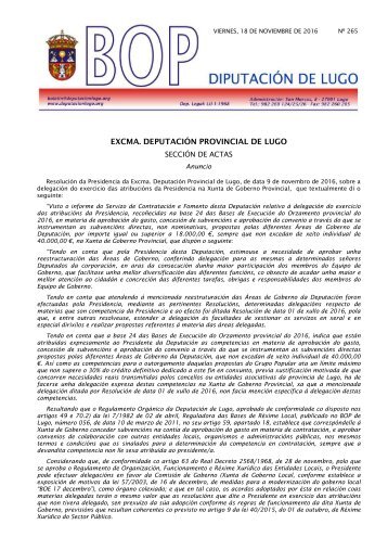 EXCMA DEPUTACIÓN PROVINCIAL DE LUGO SECCIÓN DE ACTAS