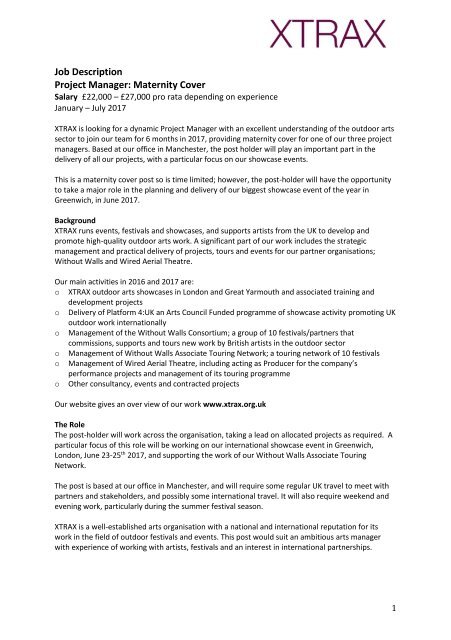 Job Description Project Manager Maternity Cover