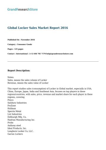 Global Locker Sales Market Report 2016