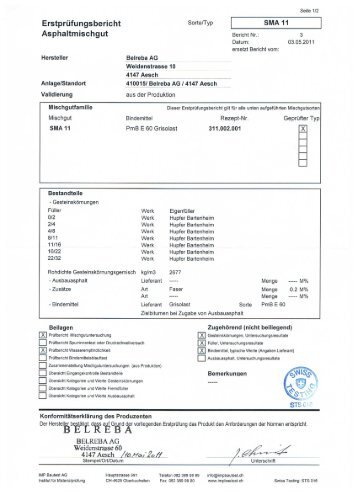 Erstprüfungsbericht Sorte/Typ SMA 11 Asphaltmischgut Bericht Nr.1 s