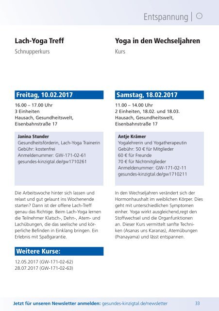 Gesundes Kinzigtal: Unser Angebot - Erstes Halbjahr (2017-1)