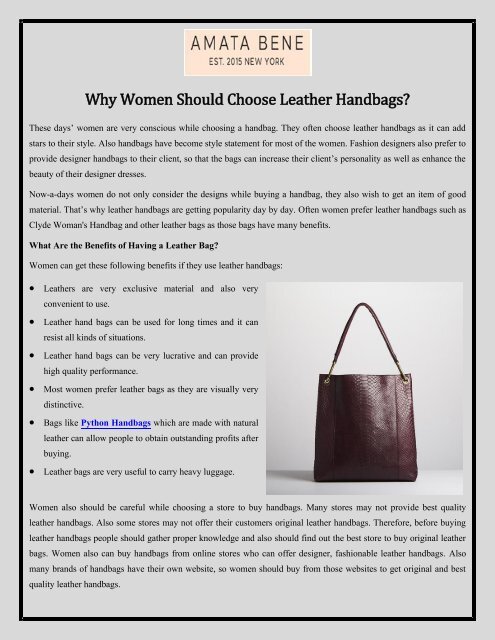 Why Women Should Choose Leather Handbags?
