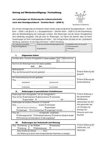 Antrag auf Weiterbewilligung / Fortzahlung