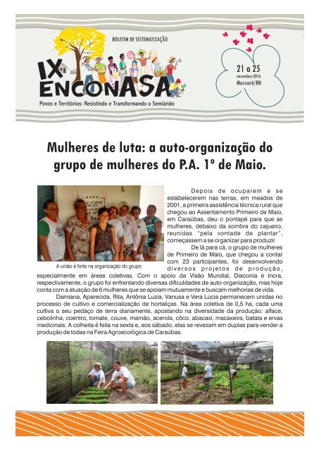 Boletim IX Enconasa - 1º de maio - Caraúbas