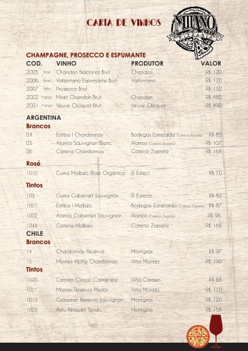 carta de vinhos - Milano - Claudio