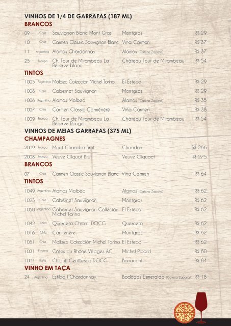 carta de vinhos - Milano - Claudio