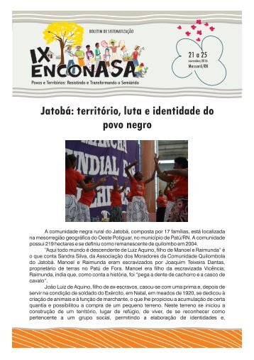 Boletim IX Enconasa - Comunidade Quilombola Jatobá