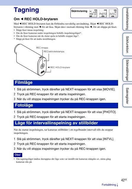 Sony HDR-AS30 - HDR-AS30 Guida all&rsquo;uso Svedese