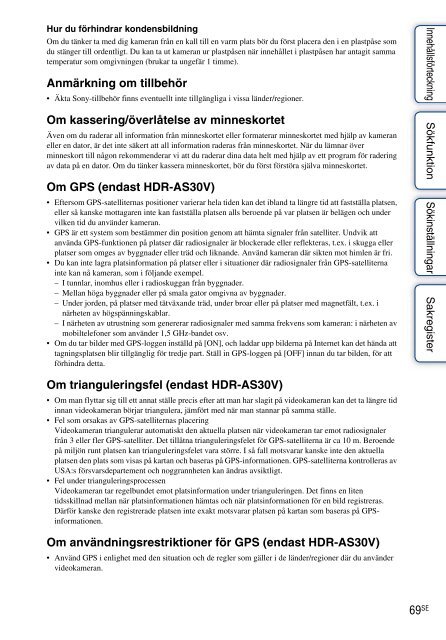 Sony HDR-AS30 - HDR-AS30 Guida all&rsquo;uso Svedese