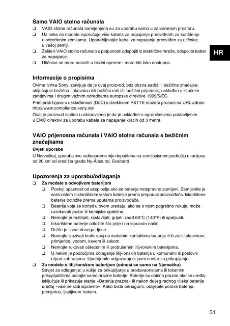 Sony SVE1511N1E - SVE1511N1E Documenti garanzia Croato