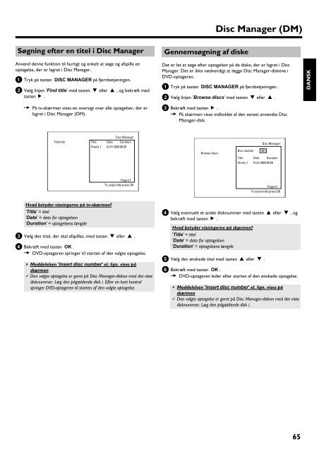 Philips Lecteur/enregistreur de DVD disque dur - Mode d&rsquo;emploi - DAN