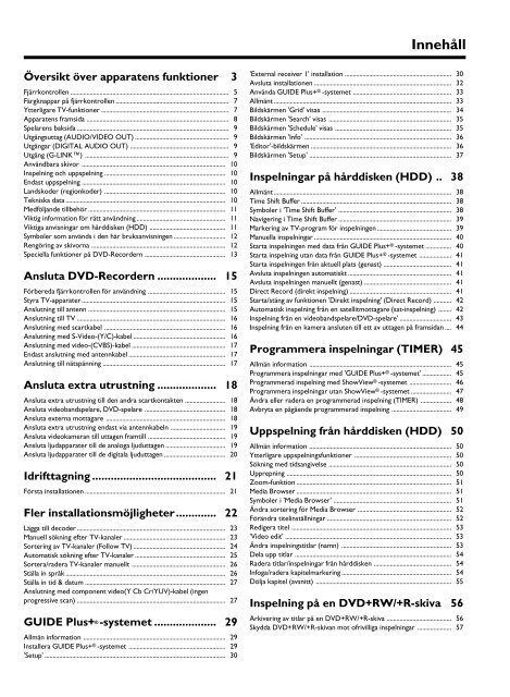 Philips Lecteur/enregistreur de DVD disque dur - Mode d&rsquo;emploi - SWE