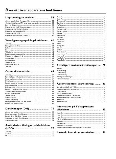 Philips Lecteur/enregistreur de DVD disque dur - Mode d&rsquo;emploi - SWE