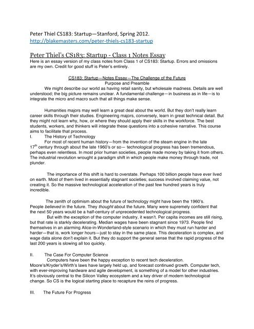Peter Thiel CS183 PDF