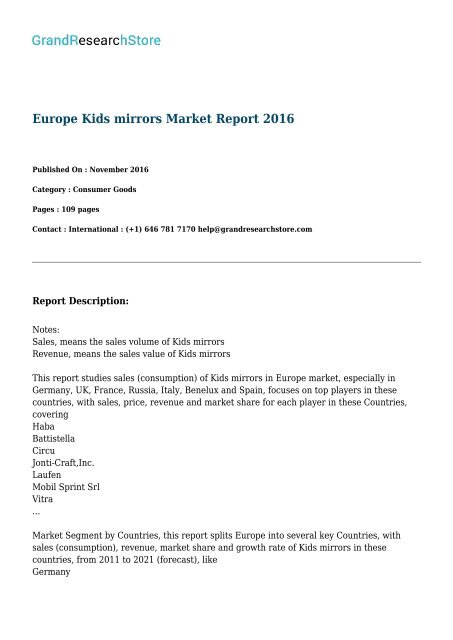 Europe Kids mirrors Market Report 2016