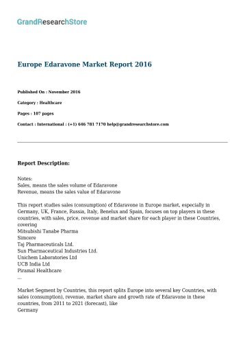 Europe Edaravone Market Report 2016