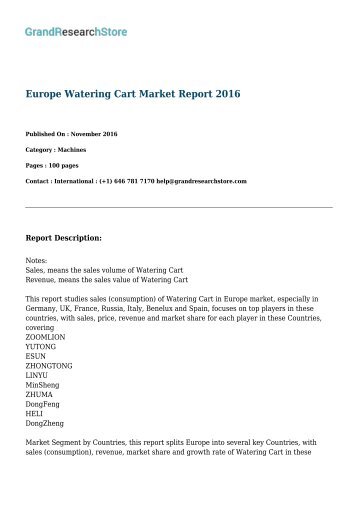 Europe Watering Cart Market Report 2016