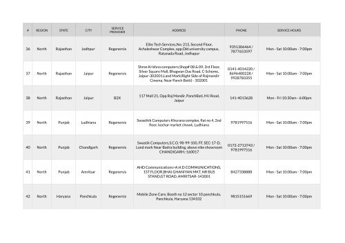 ONEPLUS SERVICE CENTRES