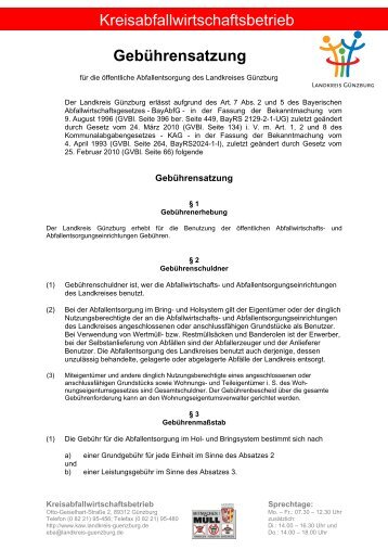 Kreisabfallwirtschaftsbetrieb Gebührensatzung - Landkreis Günzburg