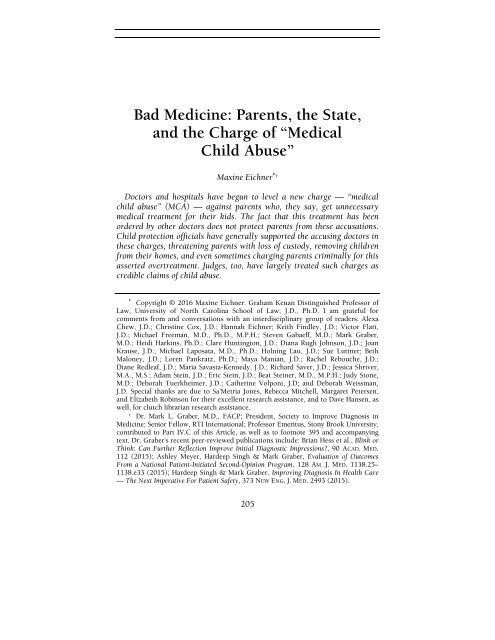 Bad Medicine Parents the State and the Charge of “Medical Child Abuse”