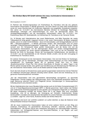 Pressemitteilung Die Kliniken Maria Hilf GmbH nehmen ihre neue ...