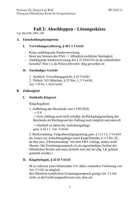 Fall 2: Abschleppen - Lösungsskizze