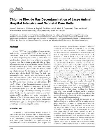 Chlorine Dioxide Gas Decontamination of Large Animal Hospital ...