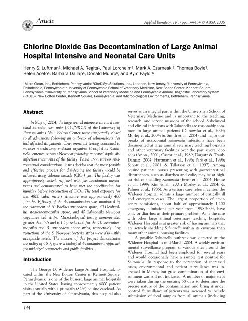 Chlorine Dioxide Gas Decontamination Of Large Animal Hospital