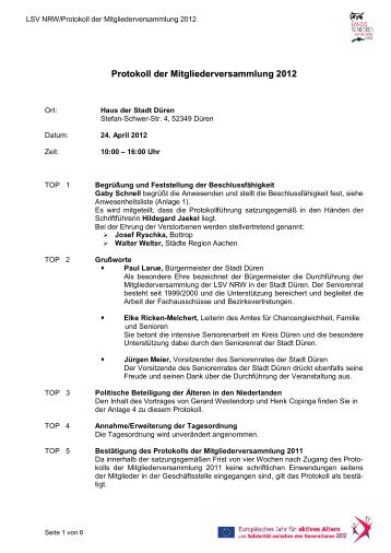Protokoll der Mitgliederversammlung 2012